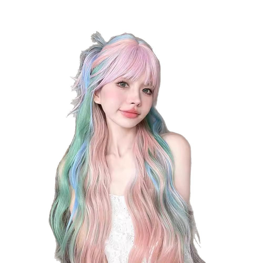 Curly Hair Full Top Rainbow Soft Wig Long Curls
