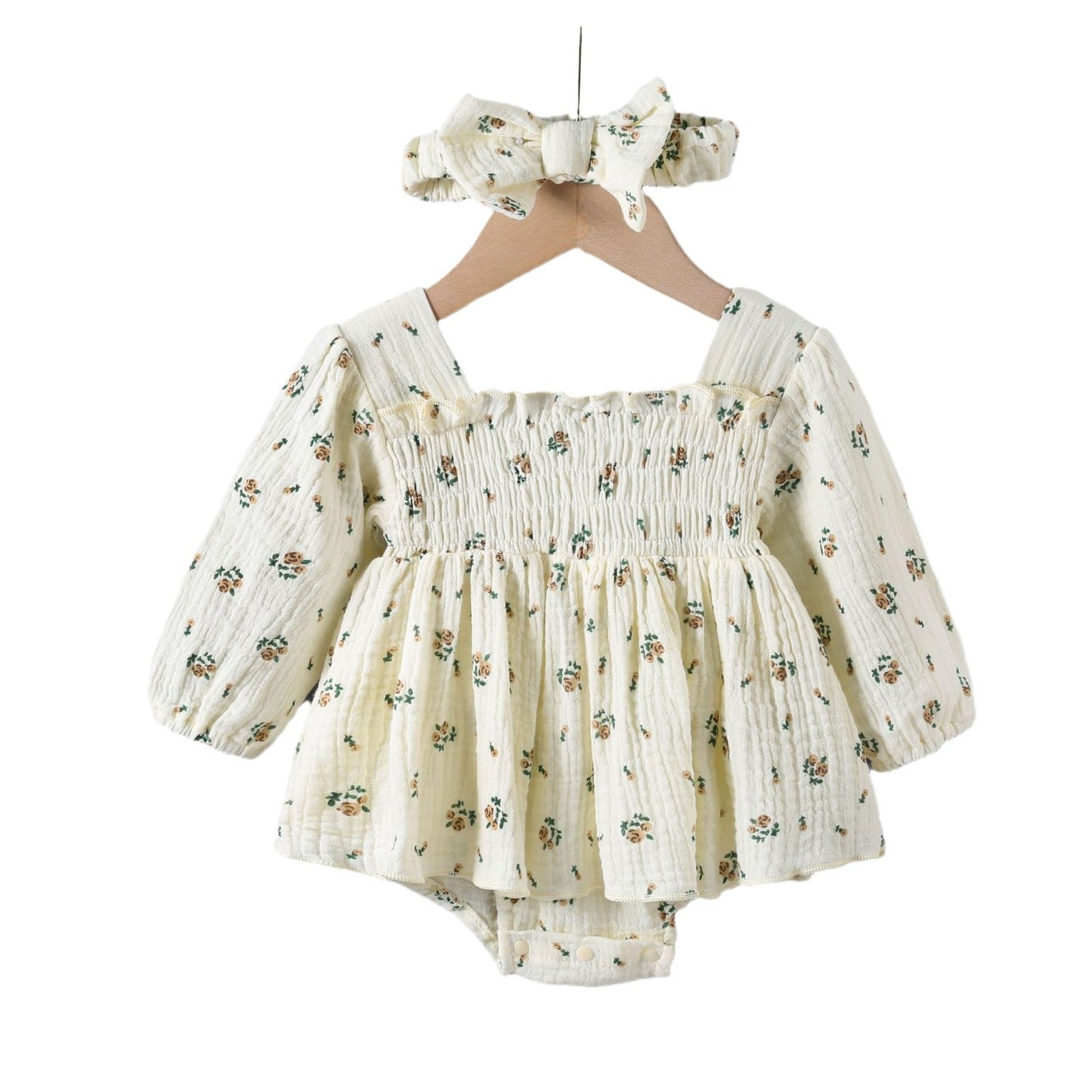 Spring Long Sleeve Princess Floral Bloomer With Skirt Jumpsuit, Climbing Suit