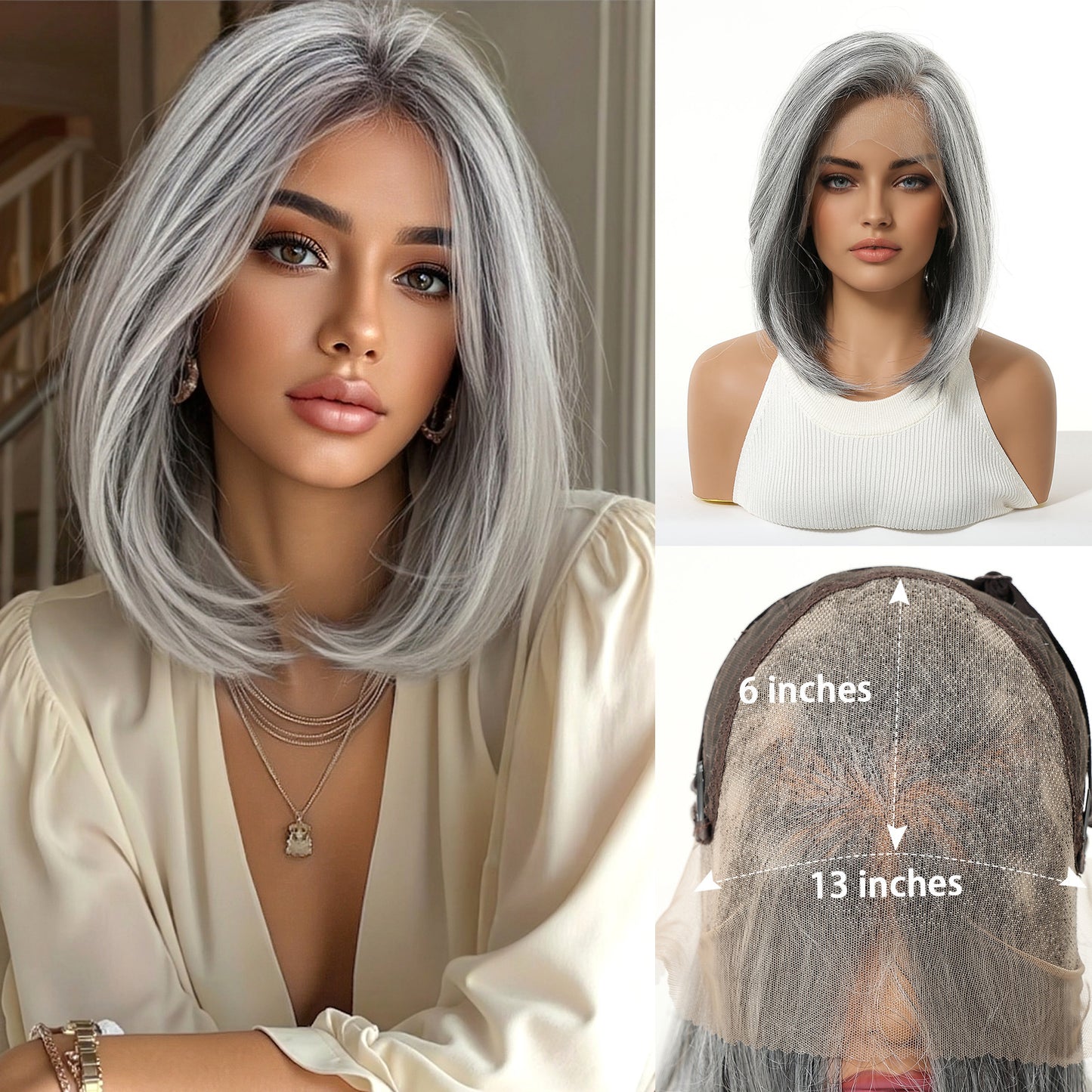 Versatile Lace Female Dark Brown Summer Wig Short Straight Hair