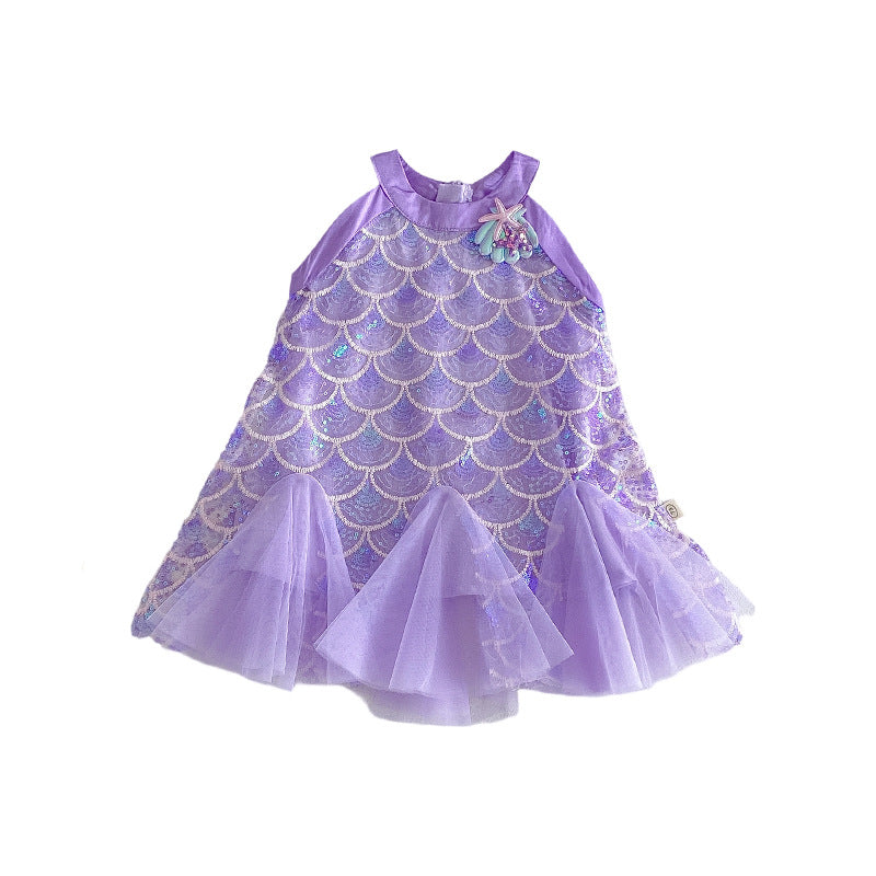 Children's Mermaid Summer Western Style Sequin Gauze Princess Children's Dress
