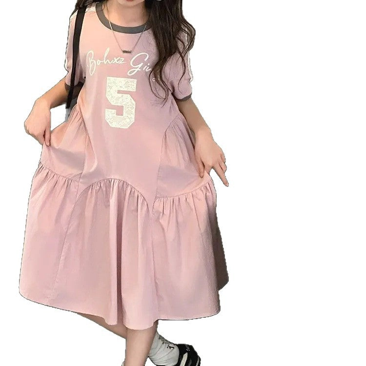 Summer Western Style Stitching Printed Medium Big Korean Children's Dress