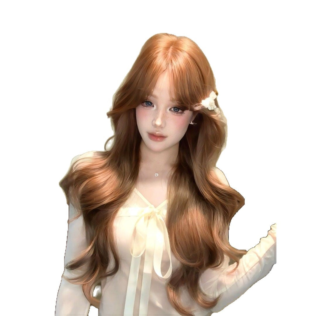 Curly Hair Caramel Warm Brown Gentle Elegant Big Wave Natural Wig Long Curls