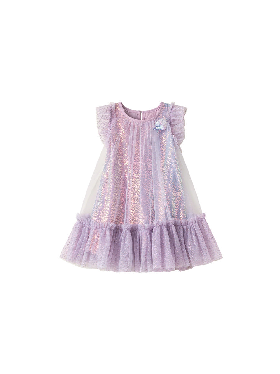 Children's Clothing Skirts Summer Purple Sequin Gauze Little Children's Dress