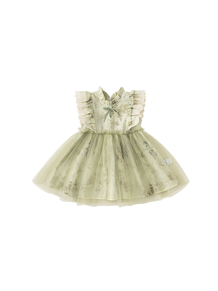 Children's Skirt Flounced Sleeve Mesh Sleeveless Chinese Children's Dress