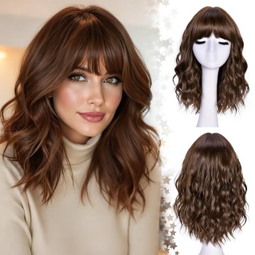 Female Short Wavy Natural Head Synthetic Daily Wig Bangs