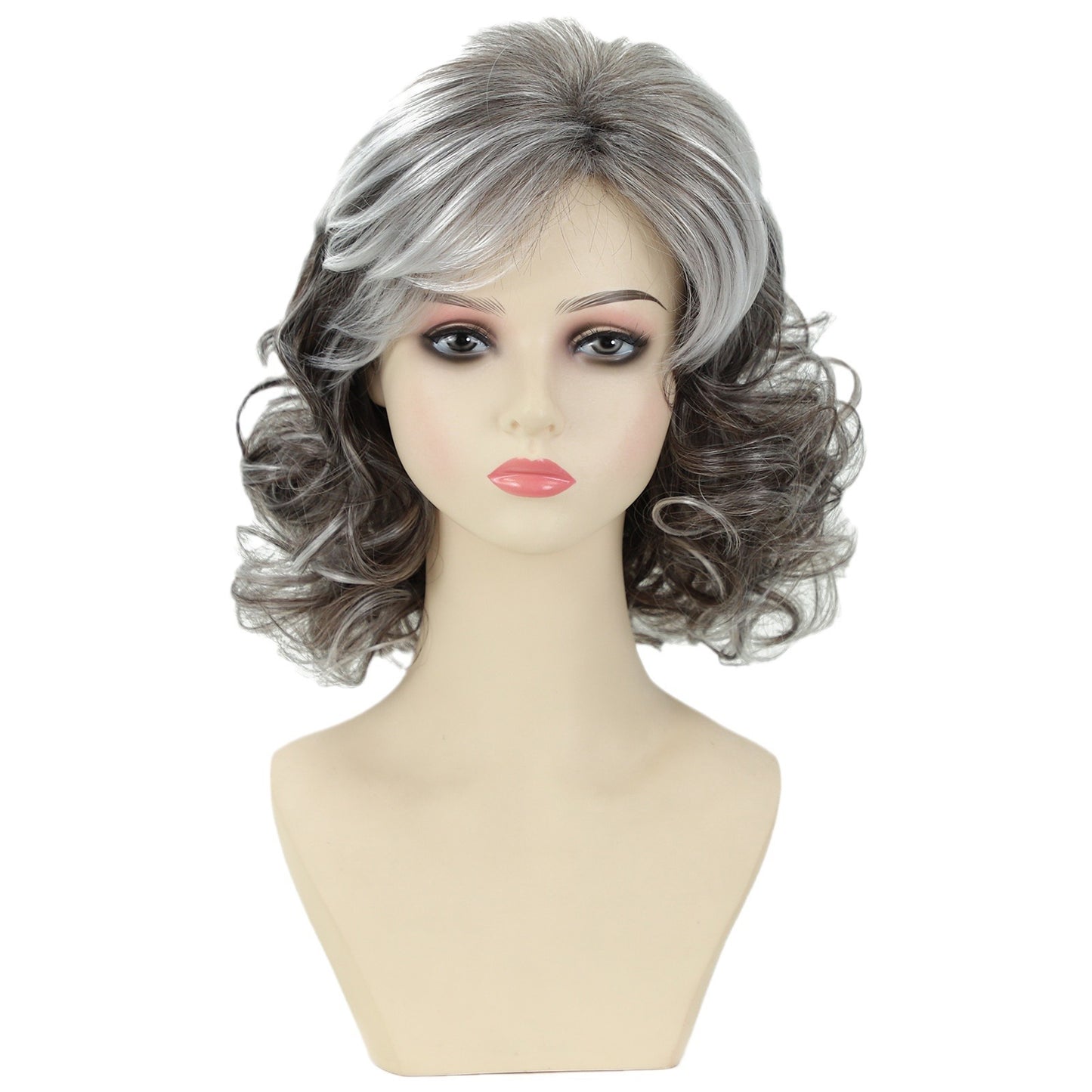 Fashion Female Gray Gradient Synthetic Wigs Wig Short Curly Hair