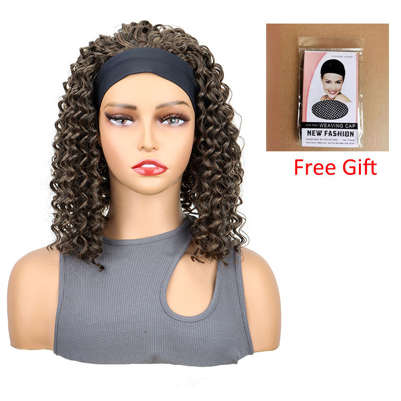 Black Headband Female Short Curly African Small Volume Wig Ponytail