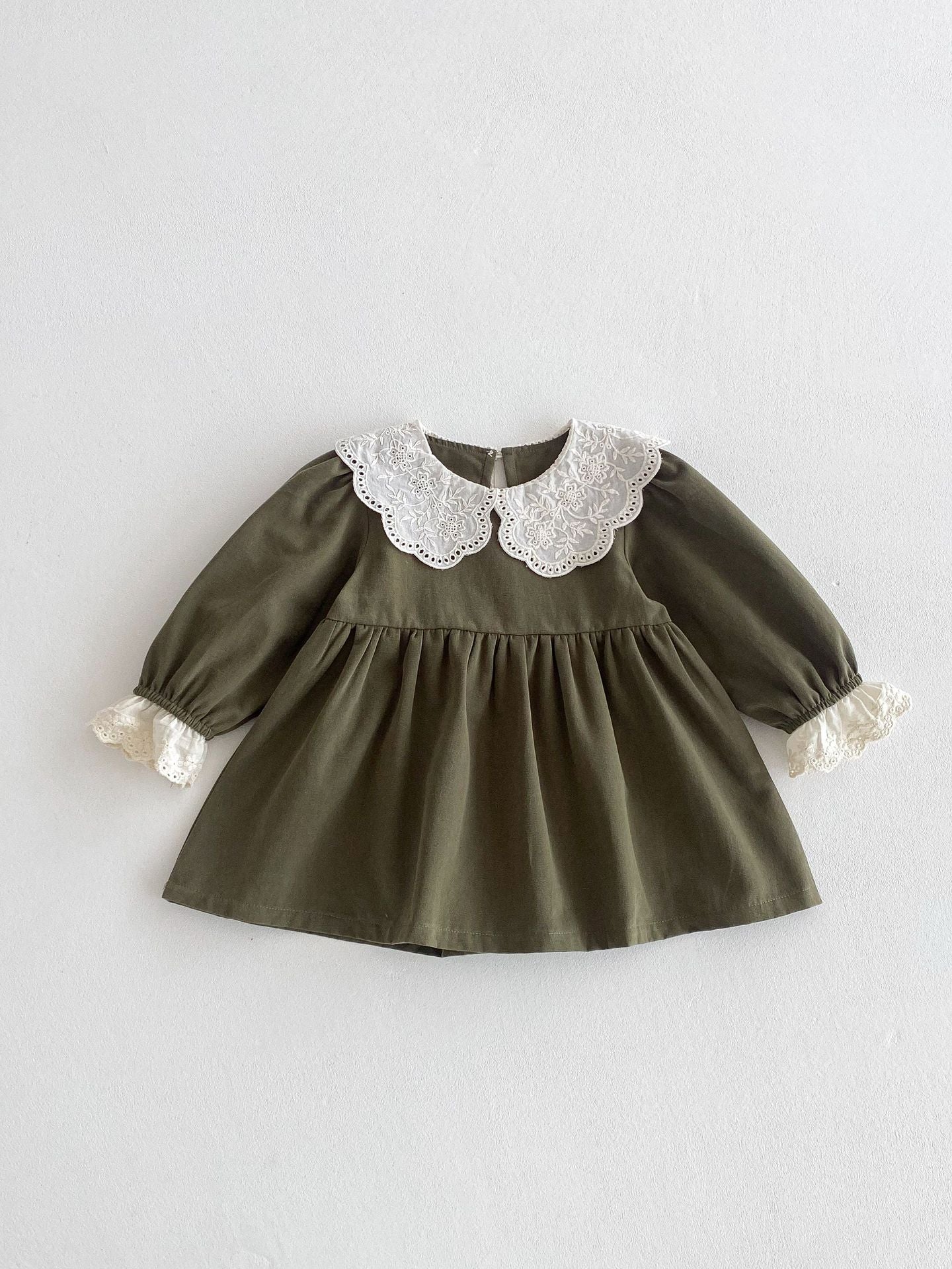 Children's Style Trendy Lace Collar Lapel Little Princess Children's Dress