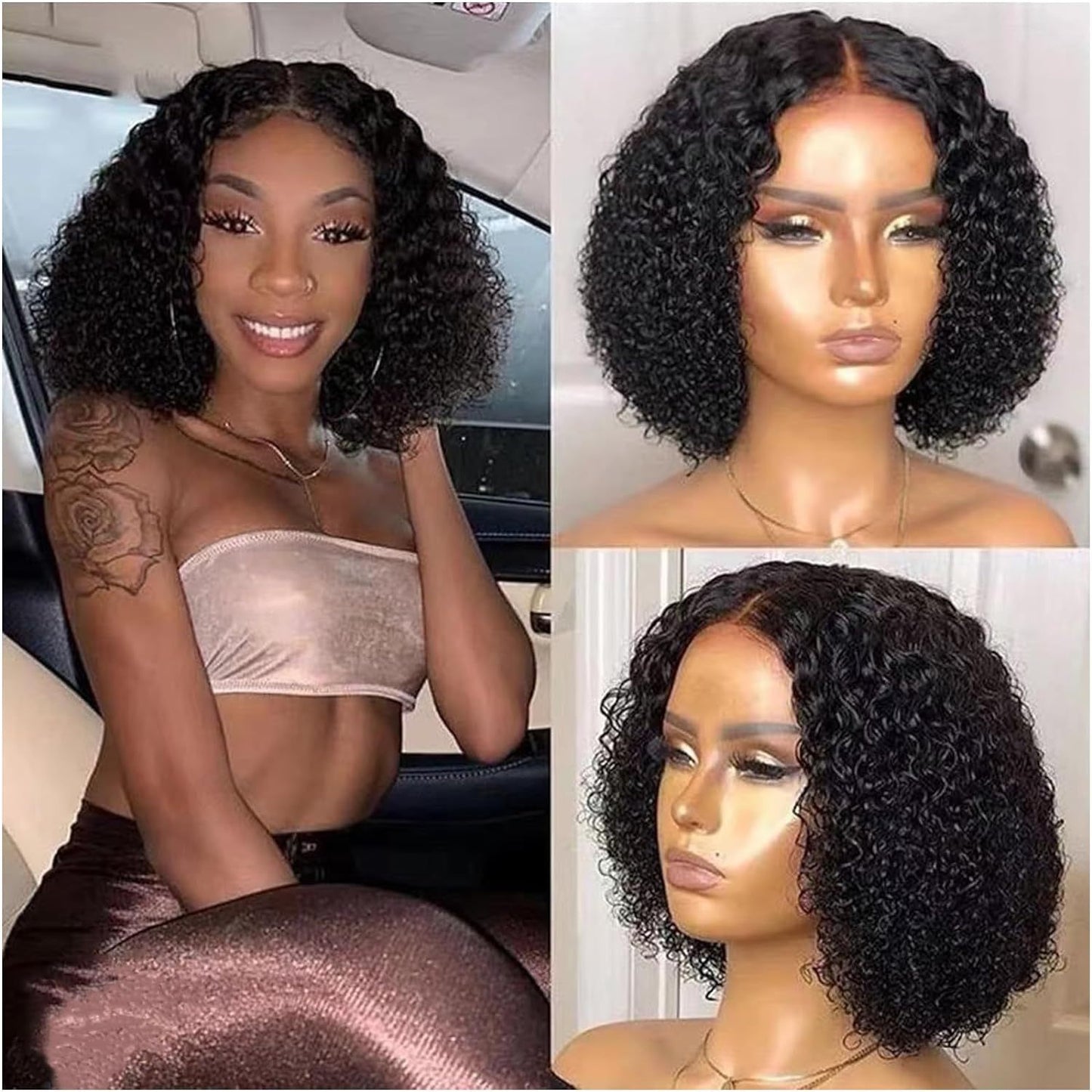 Women's Wavy Curly Hair Head Cover Black Median To Straight Wig Long Curls
