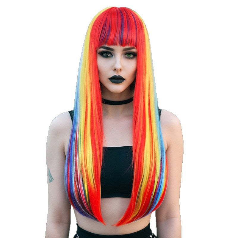 Hair Bangs Can Be Hot Dyed Red Yellow Blue Pink Long Straight Wig