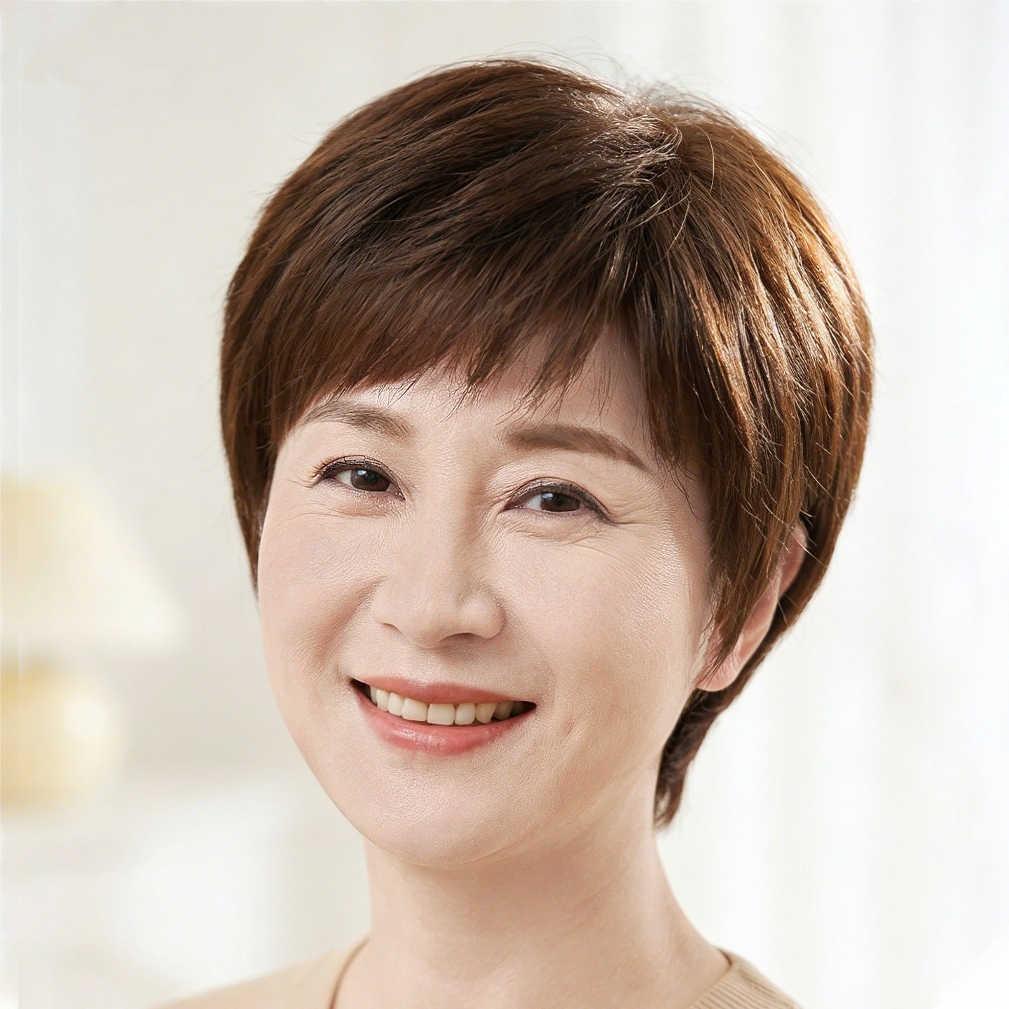 Daily Female Real Sheath Mother Natural Wig Short Straight Hair
