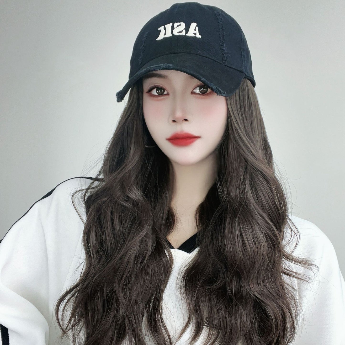 Women's Baseball Hat Peaked Cap Fashion Trend Artificial Real Hair Wig