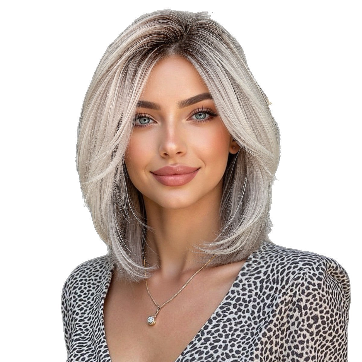 Lace Dark Brown Root Gradient Sier White Hand Wig Short Straight Hair