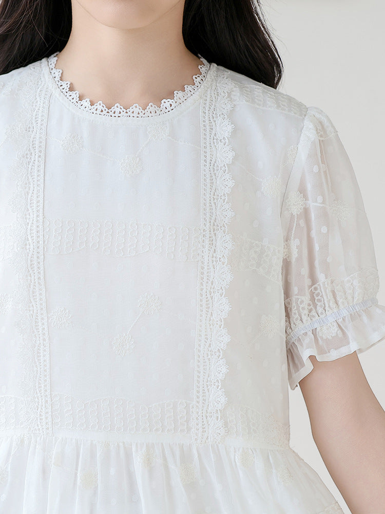 Children's Summer Short-sleeved Embroidered Chiffon Little Super Fairy Children's Dress