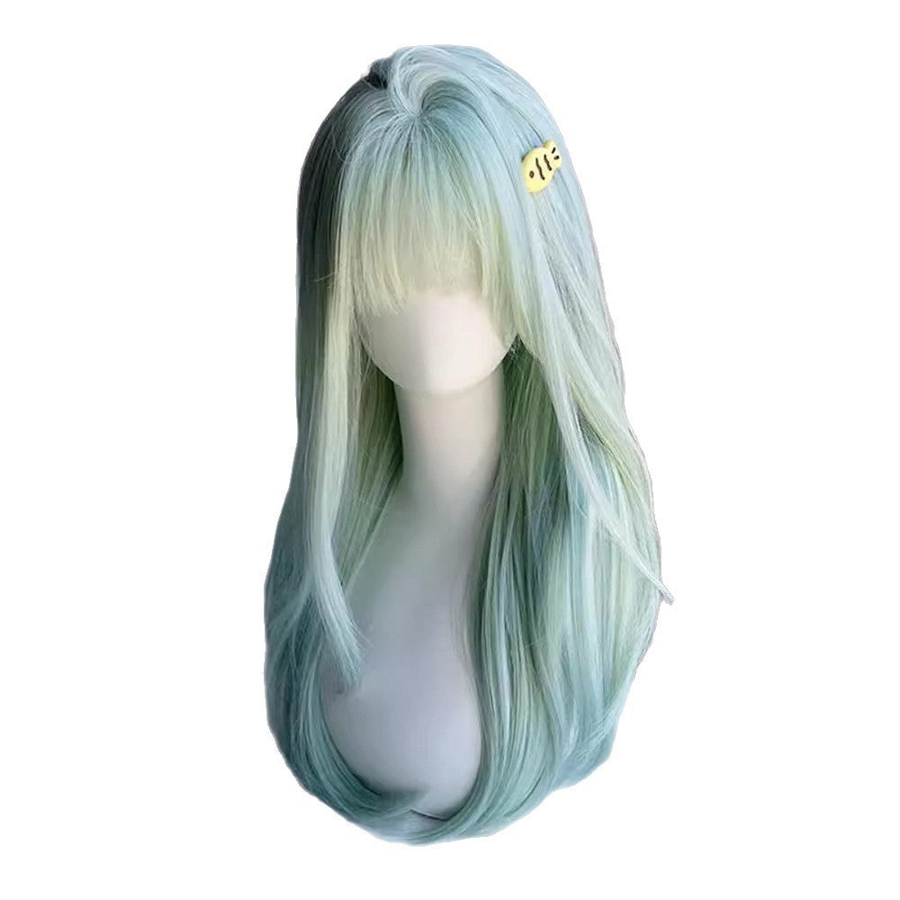 Mint Milk Green Female Summer Thin Sweet Beauty White Hair Long Straight Wig