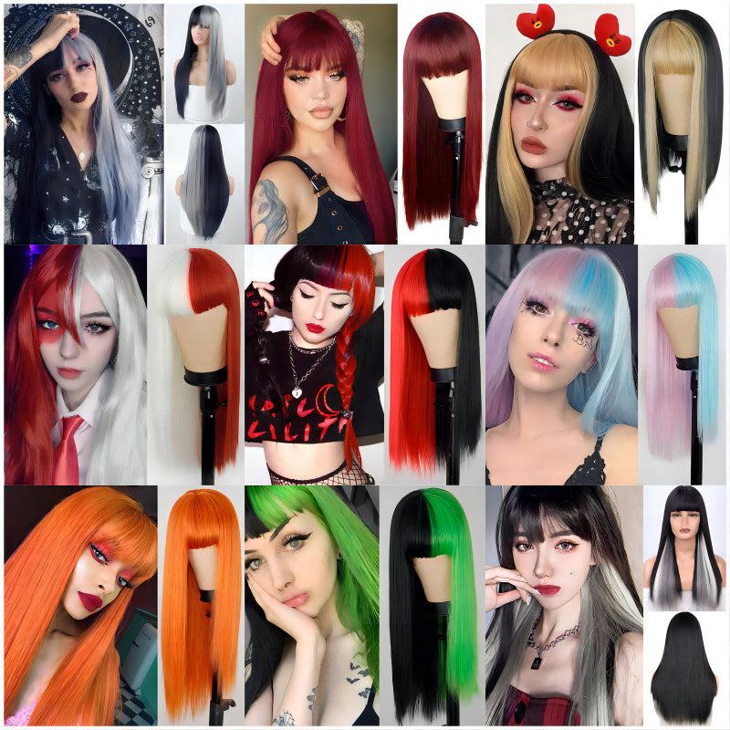 Women's Halloween Headband Two Colors Hair Sheath Long Straight Wig