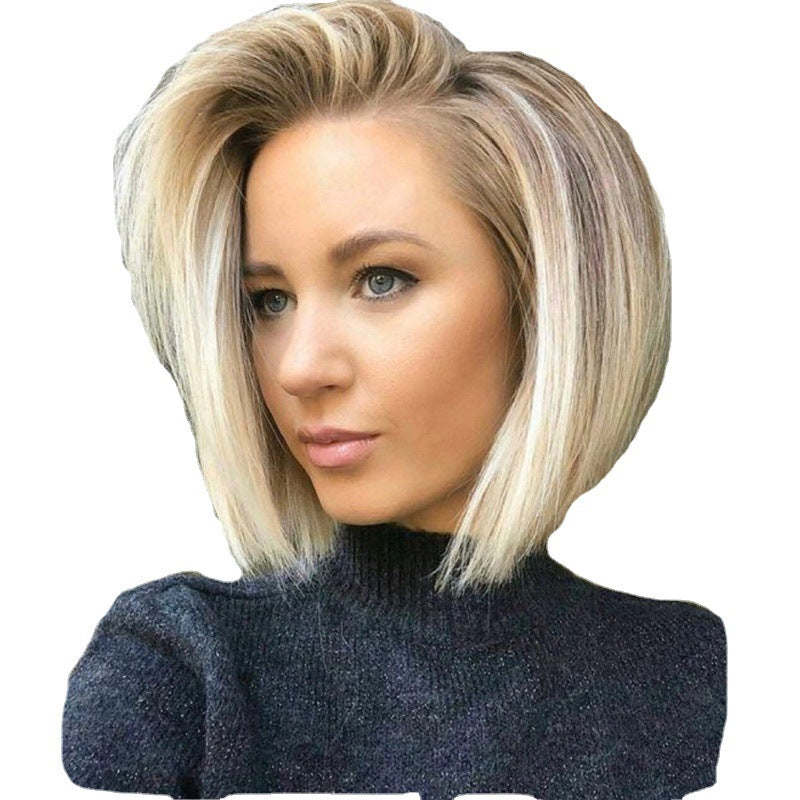 Female Gradient Color Fiber Rose Net Wig Short Straight Hair