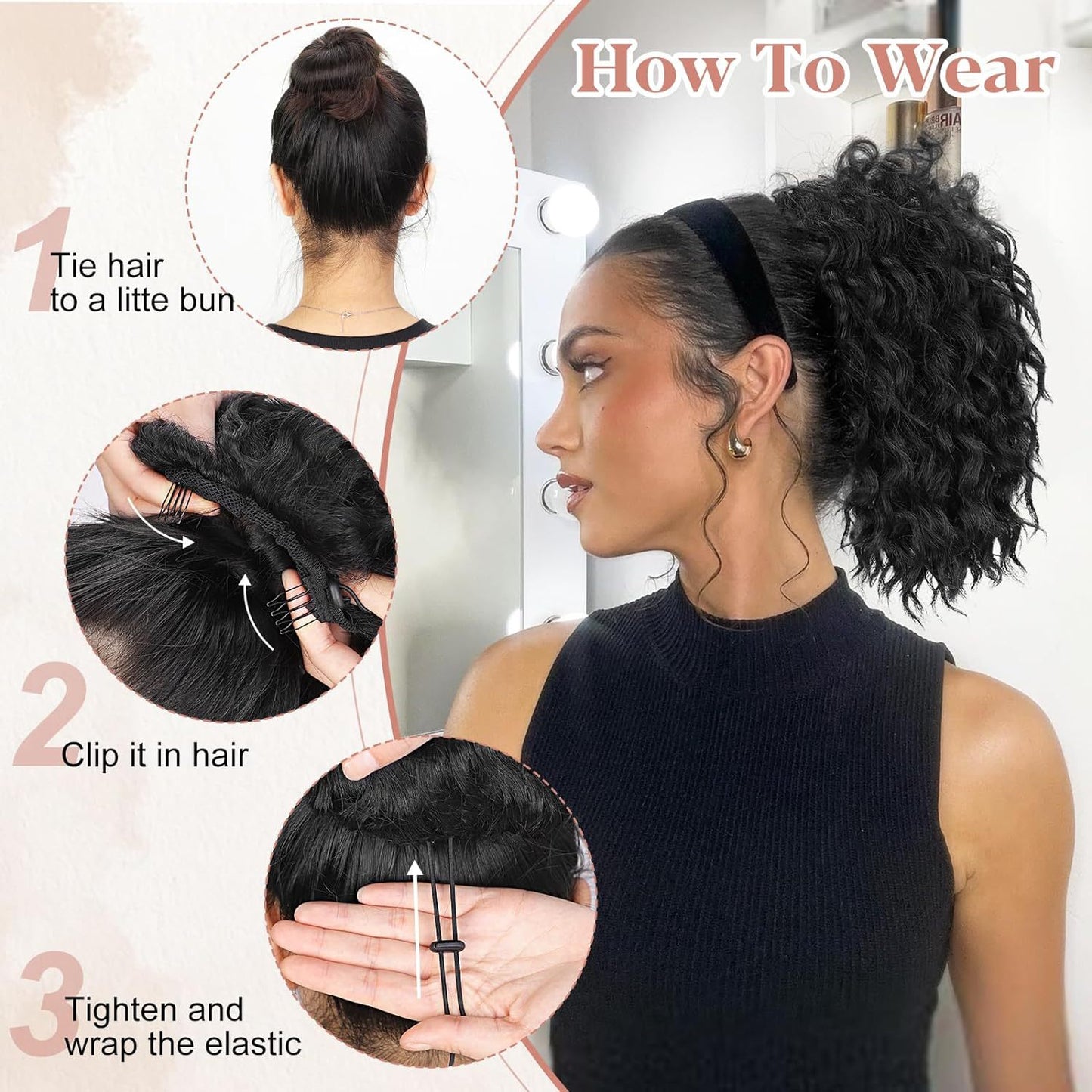 Women's Roll Drawstring Net Pocket Bun Female Hair Wig Ponytail