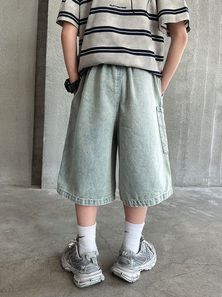 Children's Denim Cargo Shorts Summer Fifth Loose Children's Pants