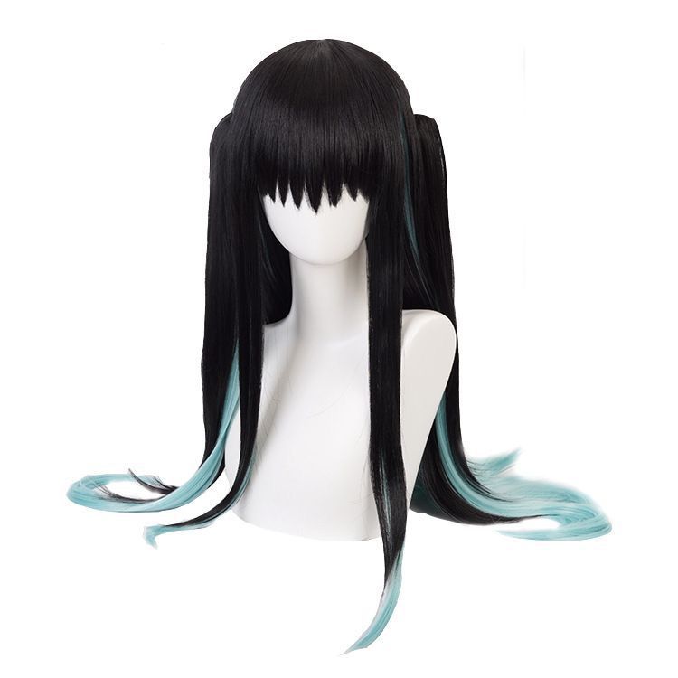 Transparent Black Gradient Color Matching Long Hair Double Ponytail Jaws Cos Wig