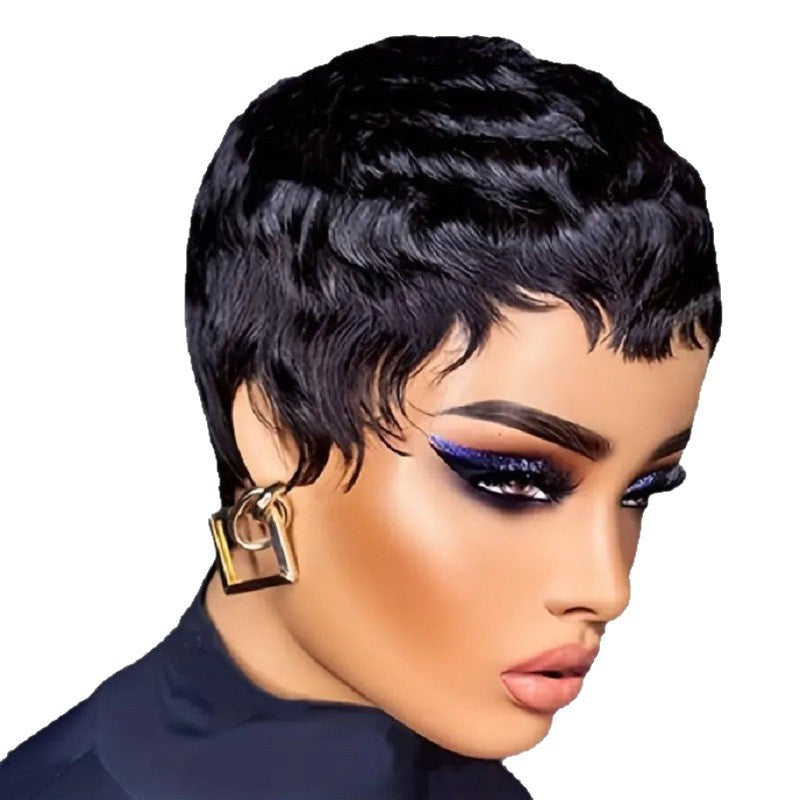 Women's African Black Elf Personalized Fiber Rose Net Head Wig Short Curly Hair