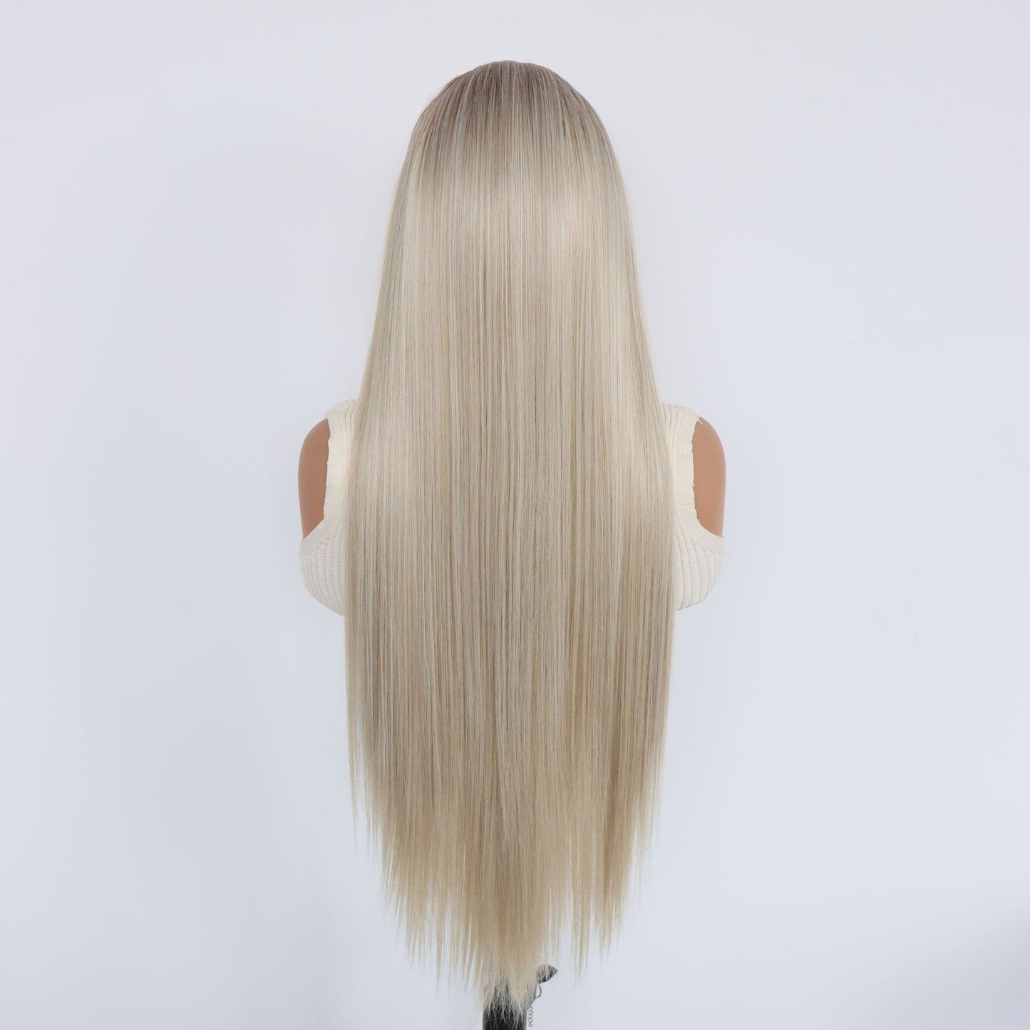 Lace Hand Crochet Gray Gold Gradient Color Hair Natural Fluffy Long Straight Wig
