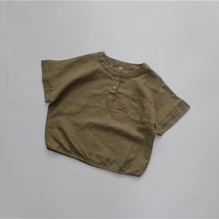Neck Short Sleeve Solid Color Korean Style Buckle Top Children's T-shirt