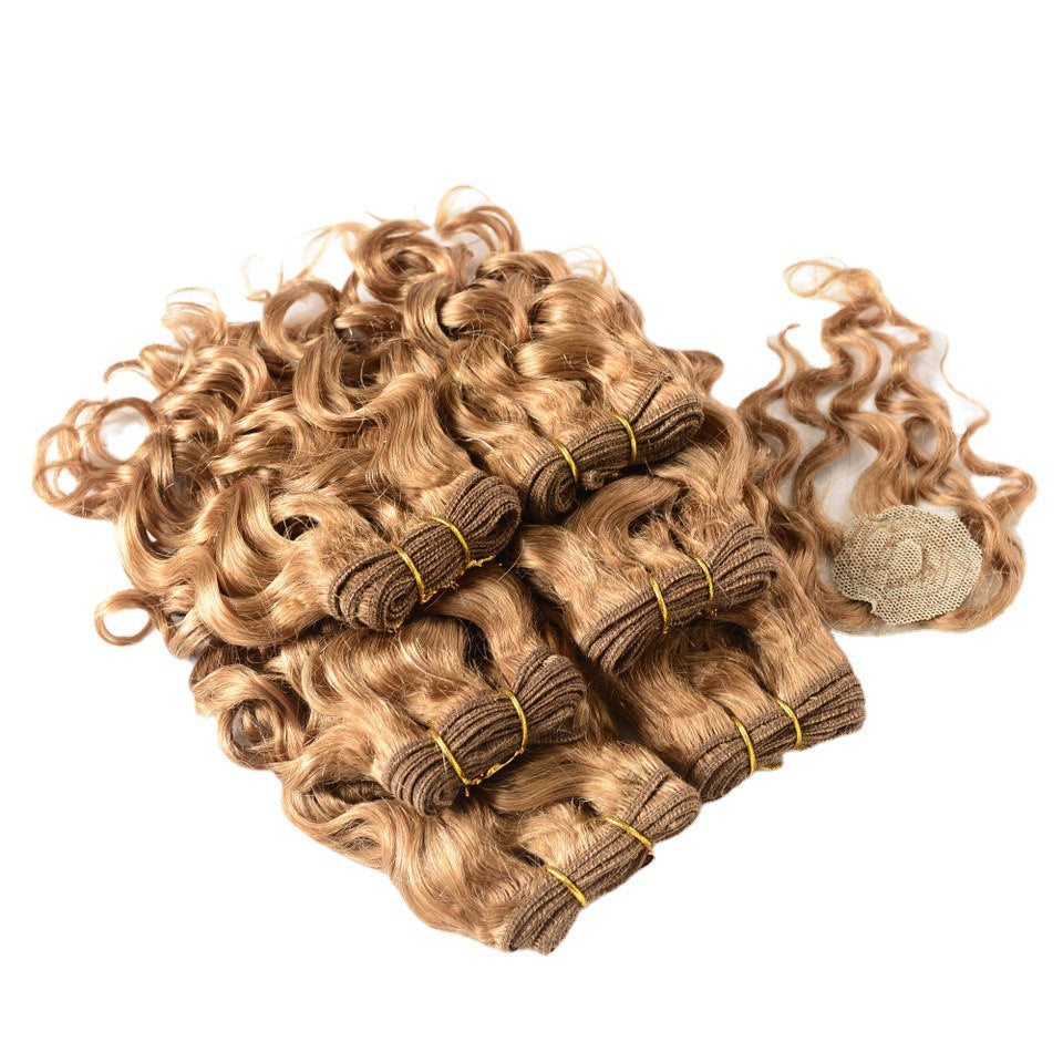 Beautiful Human Wigs Golden Short Curly Real Hair Wig