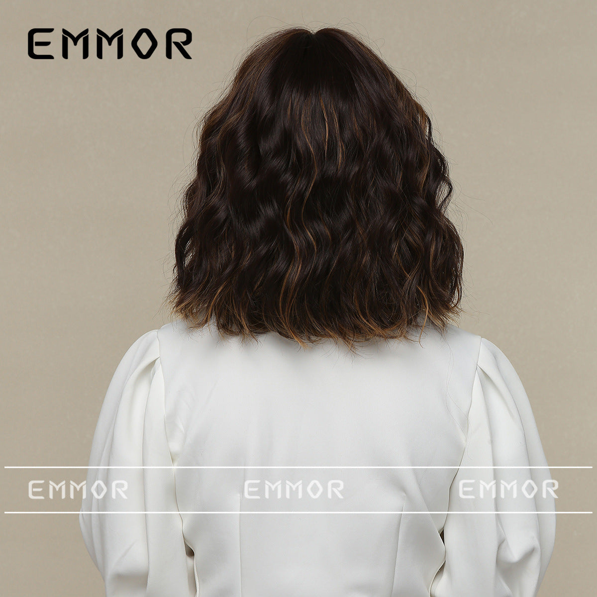 Female Straight Bangs Black Brown Shoulder Wig Short Curly Hair