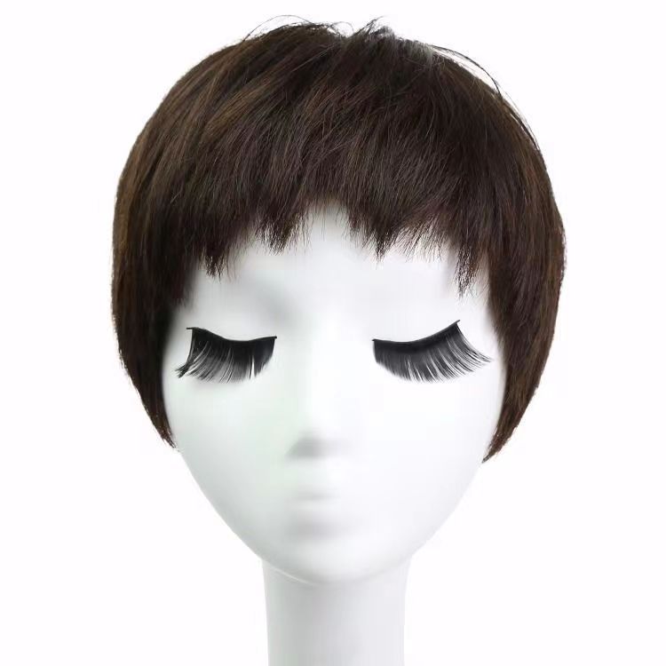Gnawing Bangs Female Real Full Human Double Delivery Needle Fashion Wig Short Straight Hair