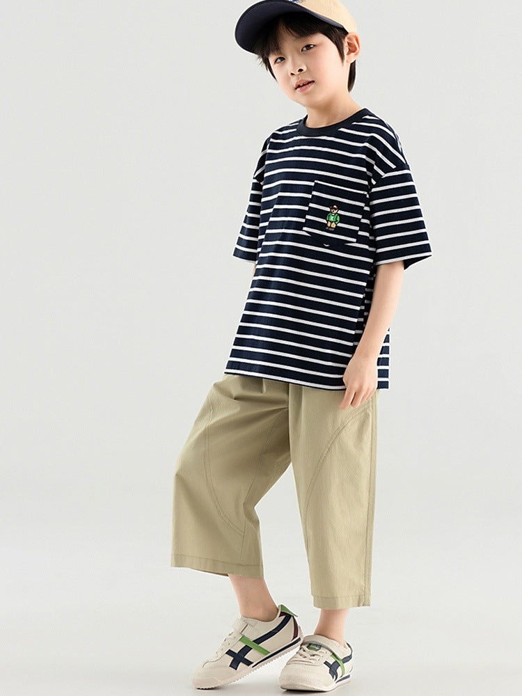 Children's Summer Straight Handsome Cropped Over The Knee Thin Children's Pants