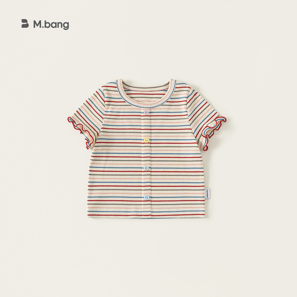 Children's Short-sleeved Summer Color Stripes Wooden Ear Sweet Cute Tops Children's T-shirt