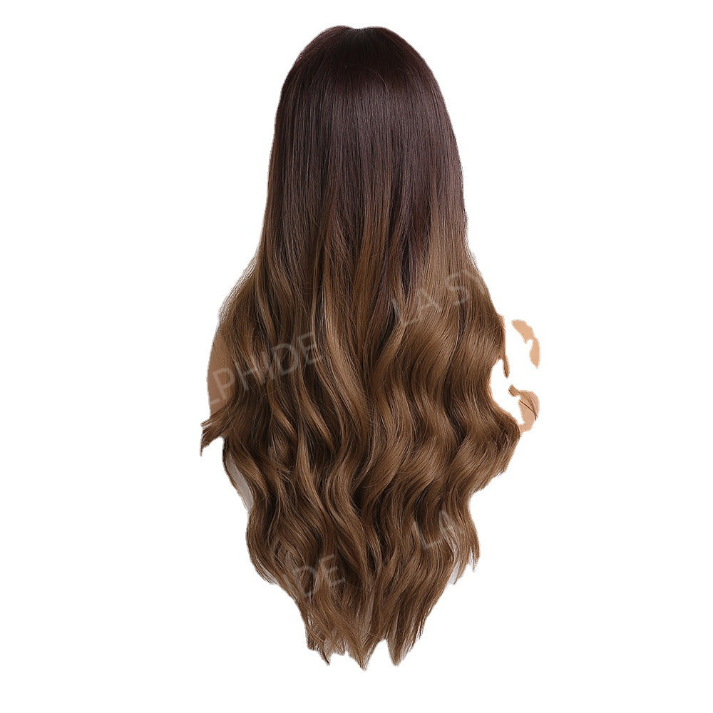 Medium Curly Brown Gradient Female Synthetic Wig Long Curls