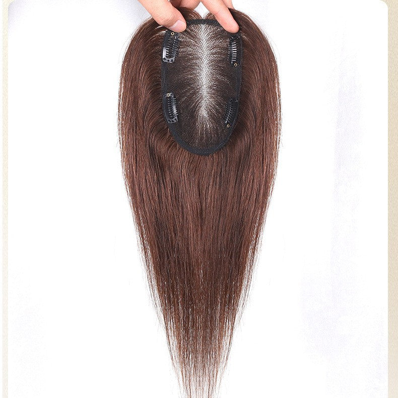 Women's Swiss Net Hair Supplementing Piece Human Cover Gray Additional Volume Wig