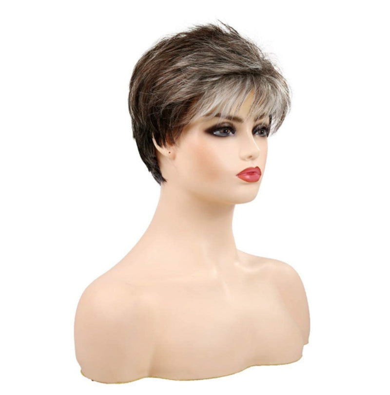 Women's Fashion Short Hair Brown Gradient Head Wig Long Curls