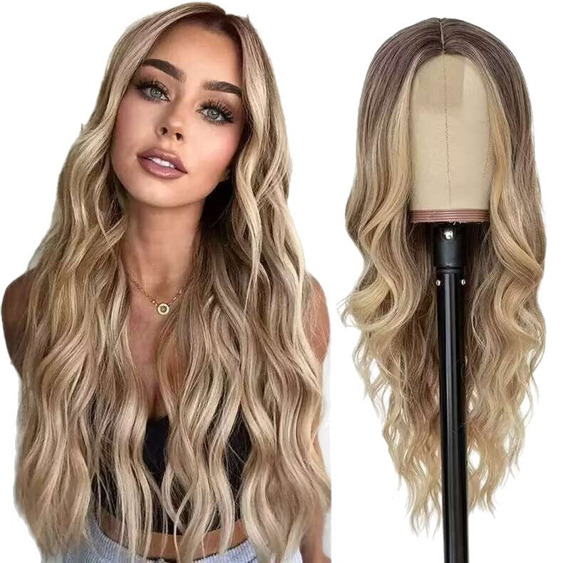Fashion Hot Curly Hair Bangs Female Red Brown Micro Volume Wig Long Curls