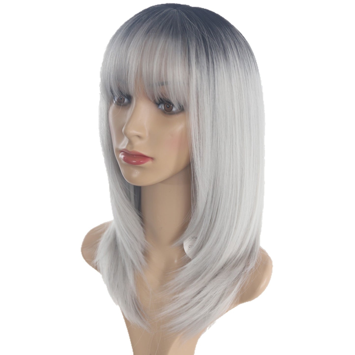 Women's Gradient Gray Mid-length Bangs Fiber High-level Wig Short Straight Hair
