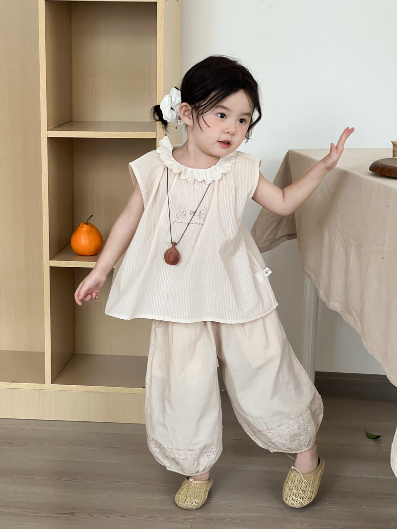 Children's Wheat Summer Korean Style Comfortable Ramie Lace Anti Mosquito Loose Children's Pants