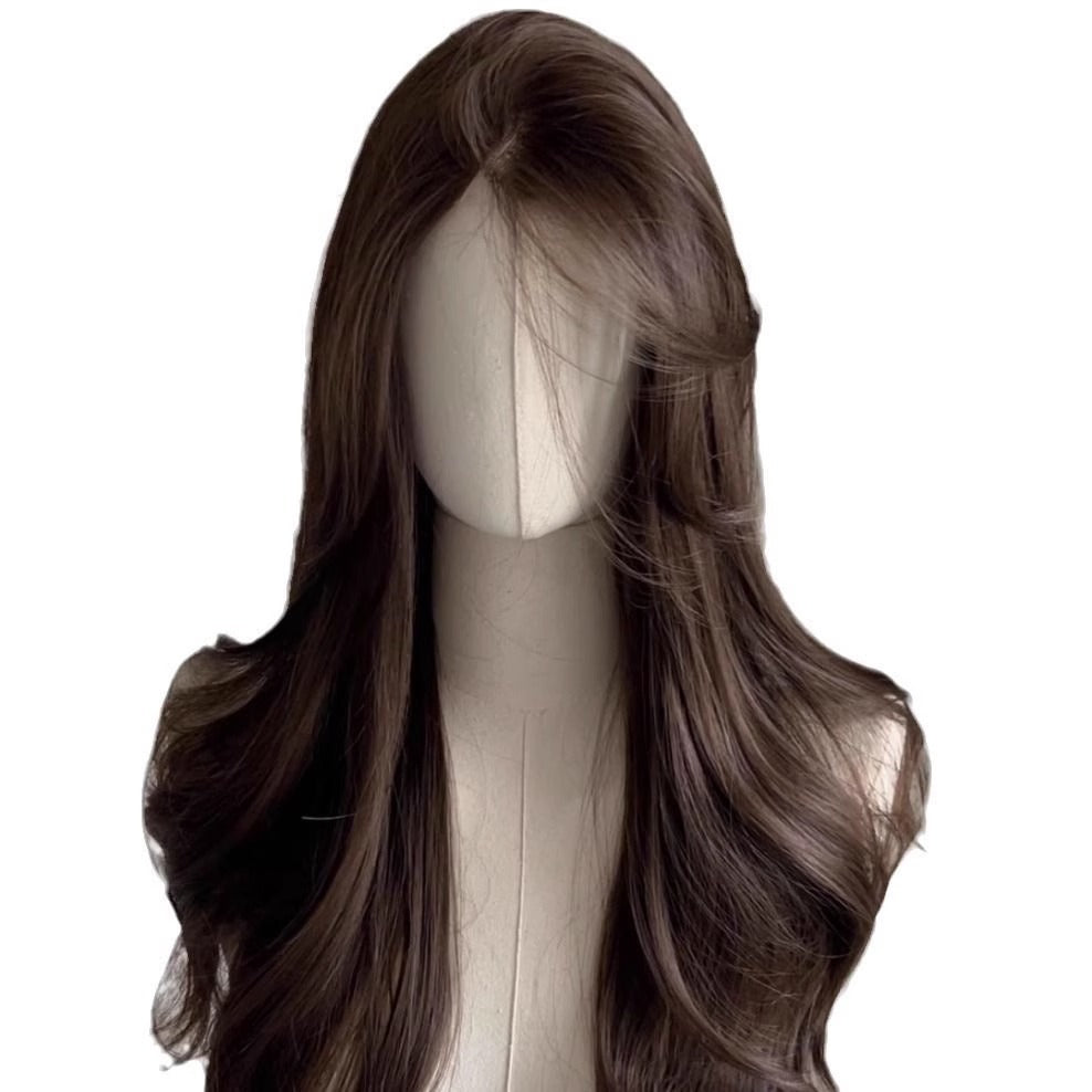 Lace Female Cold Brown Bangs Big Wave Curly Hair Temperament Wig Long Curls