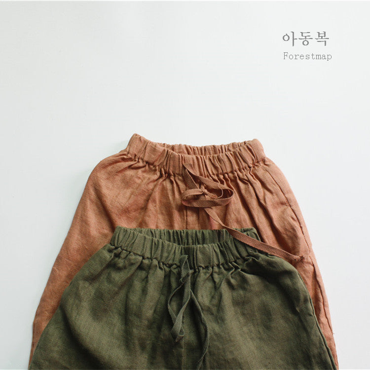Children's Spring Linen Trousers Korean Style Solid Color Loose Casual All Children's Pants