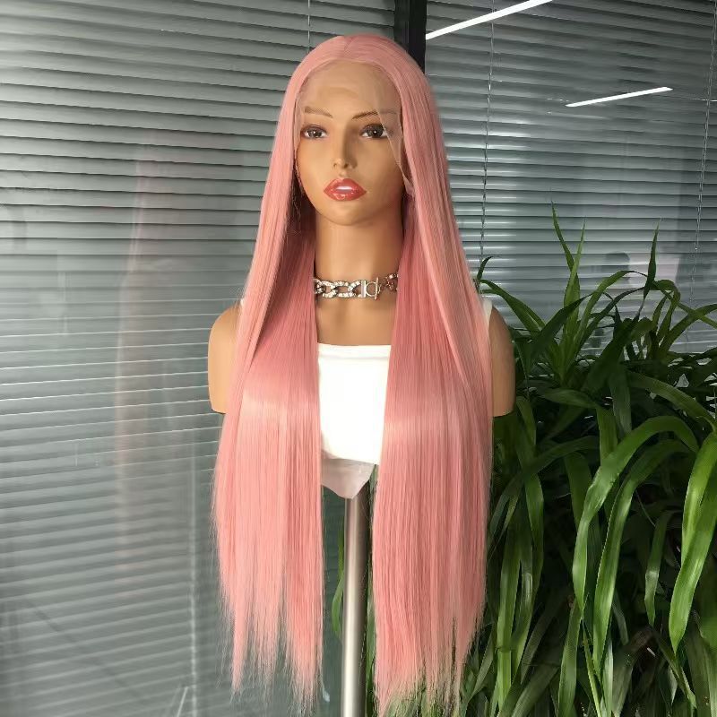 Women's Front Lace Medium Orange Hair Fluffy Natural Fashion Long Straight Wig