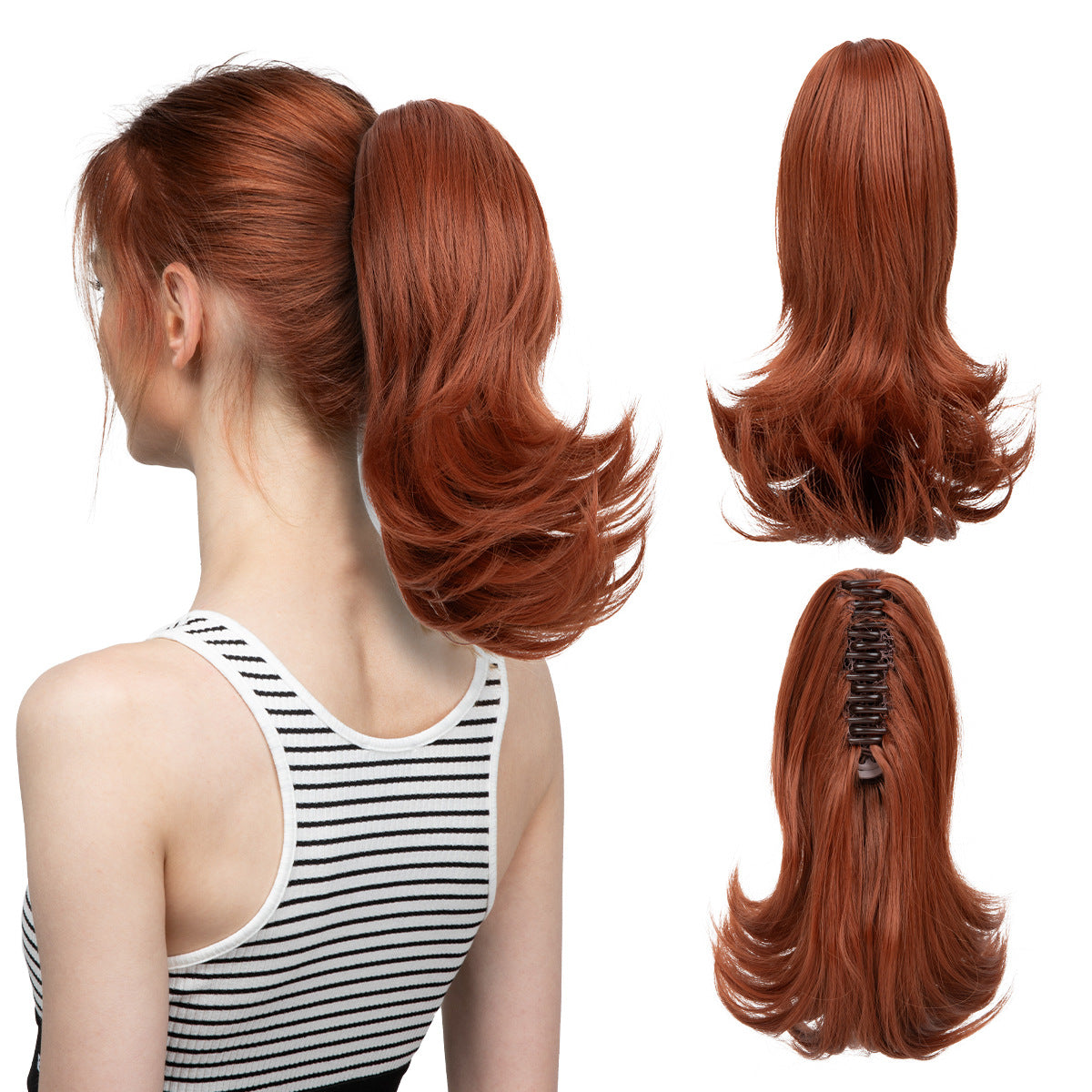 Women's Slightly Curly Short Grip Natural Jaws Clamp Wig Ponytail