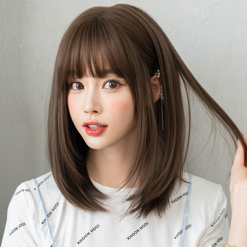 Women's Top Head Cover Sweet Summer Inner Wig Short Straight Hair