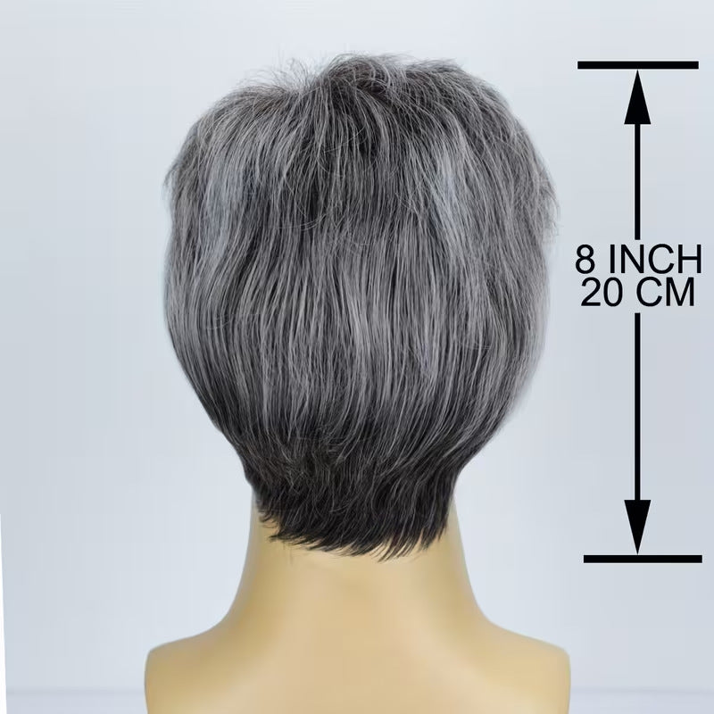 Men's Gray White Partial Fluffy Short Hair Set Fiber Men's Wig