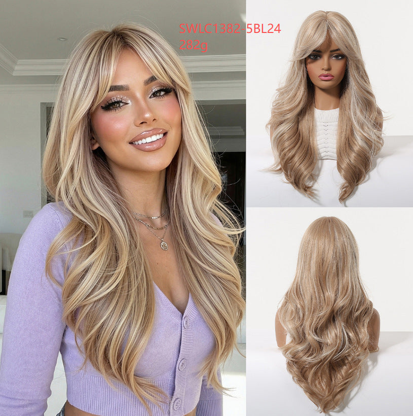 Big Wave Female Bangs Black Gradient Gray Curly Wig Long Curls