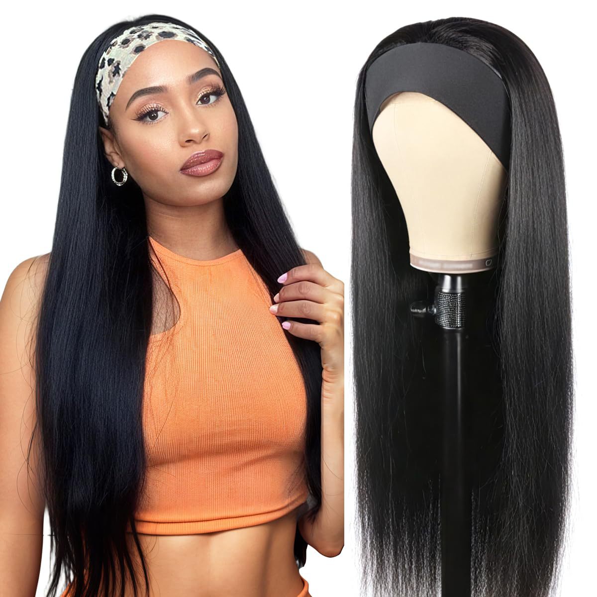 Bandana Headband Chemical Fiber Hair Head Long Straight Wig