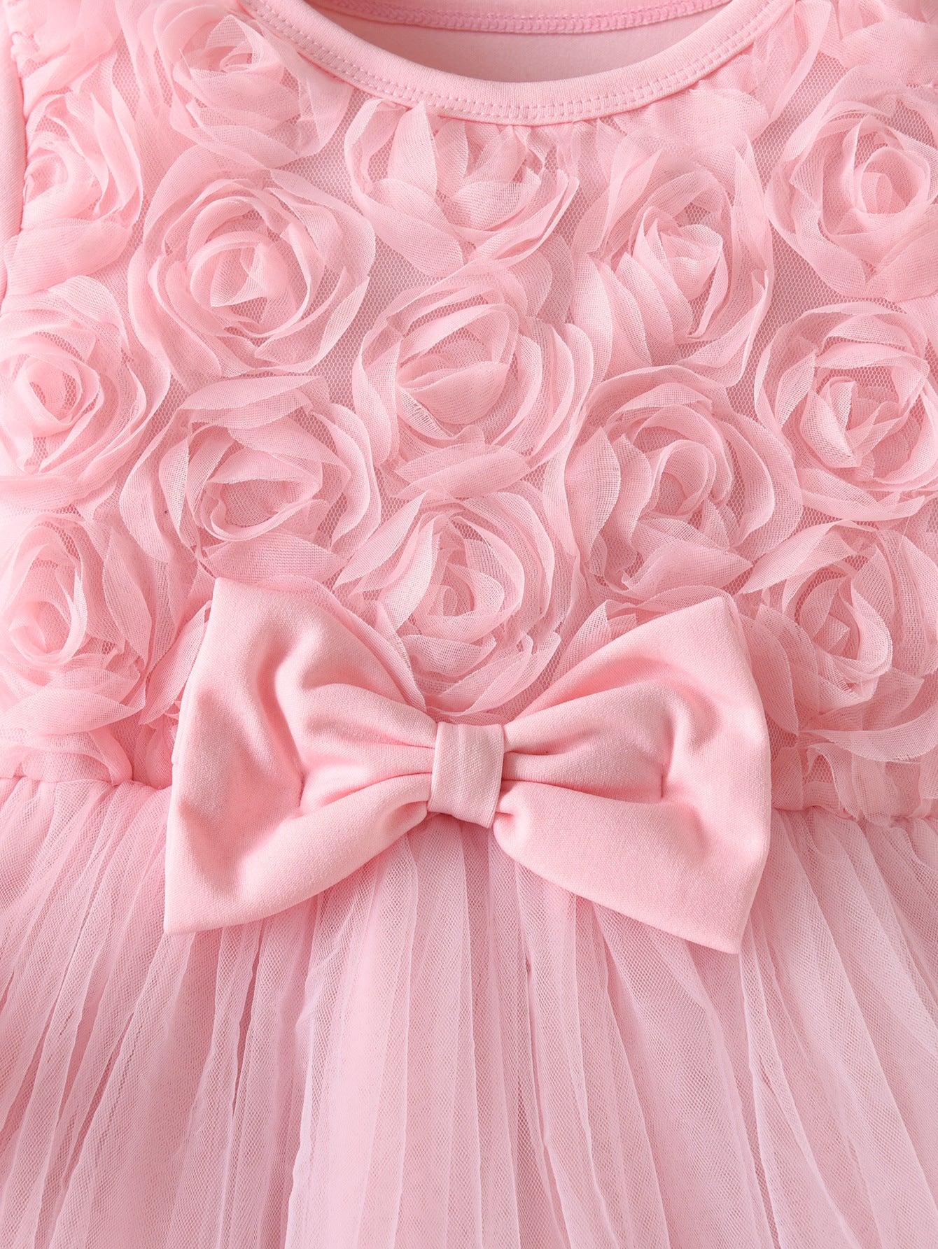 Autumn Color Three-dimensional Rose Bow Mesh Princess Children's Dress