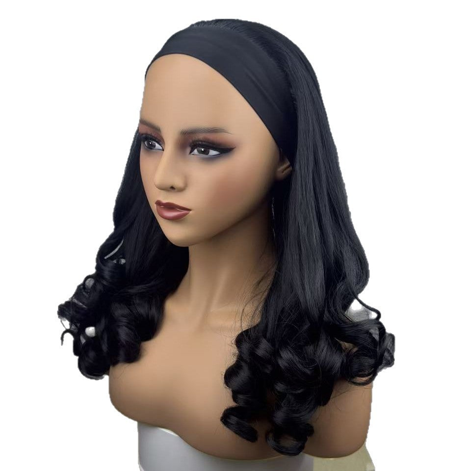 African Fashion Big Wave Fiber Ice Silk Band Head Wig Short Curly Hair