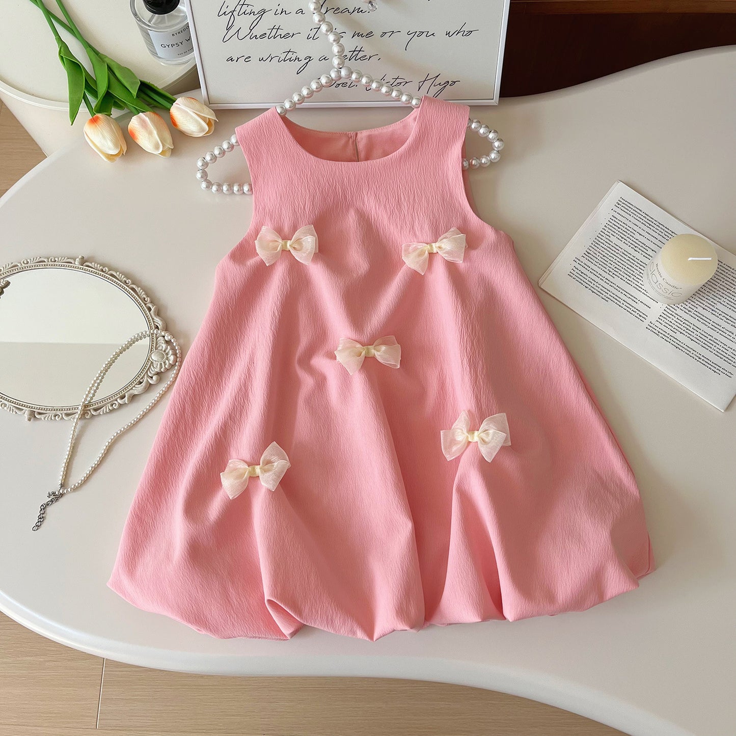 Summer Korean Style Bow Decoration Sleeveless Children's Suit