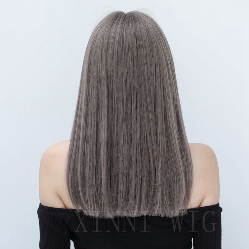 Pink Flax Hair Temperament Medium Length Sheath Long Straight Wig